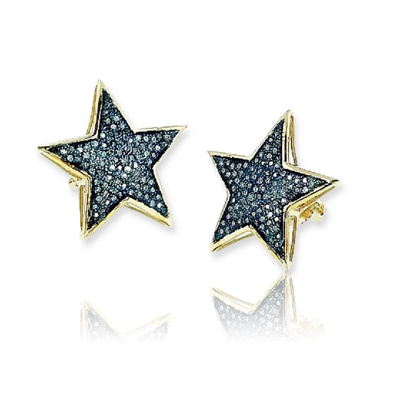 Fine drop earrings-10KY 0.50CTW BLUE DIAMOND STAR EARRING