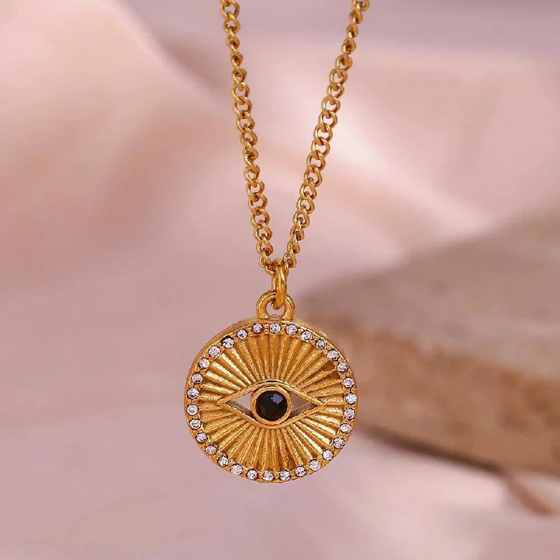 Oxidized bronze necklaces-18K Gold Plated Black Evil Eye Stainless Steel Tarnish Free Pendant Necklace