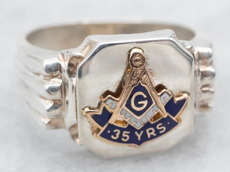 Stretch open rings-Vintage Masonic 35th Year Anniversary Statement Ring