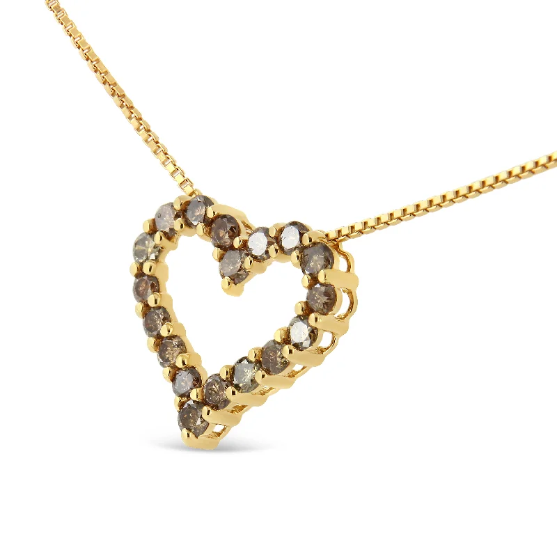 Gem strand necklaces-14K Yellow Gold Plated .925 Sterling Silver 1.0 Cttw Champagne Diamond Heart Pendant Necklace