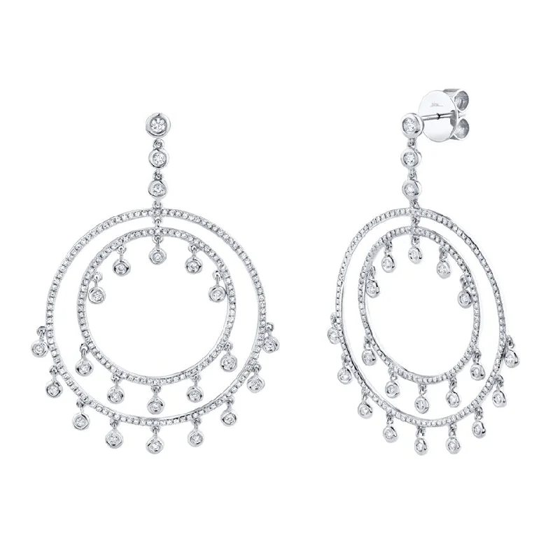 Tiered drop earrings-14KT GOLD 1.42 CTW DIAMOND DOUBLE CIRCLE DANGLE EARRINGS