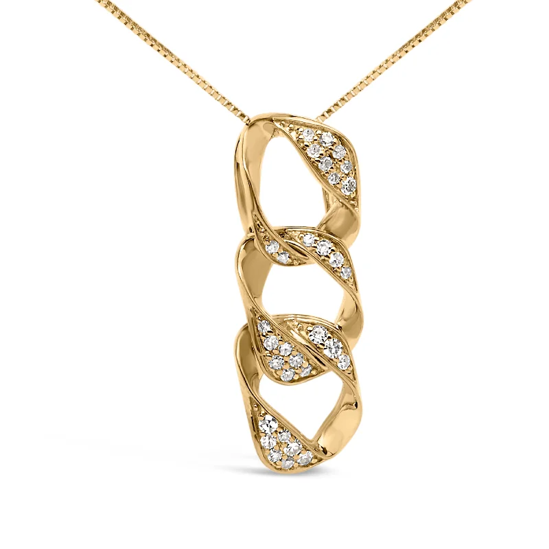 Sharp-line necklaces-14K Yellow Gold Plated .925 Sterling Silver 1/6 Cttw Diamond Interlocking Triple Asymmetric Circle Hoop 18" Pendant Necklace