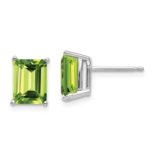 Tulip motif earrings-14KT WHITE GOLD 3 1/2 CTW EMERALD PERIDOT EARRINGS