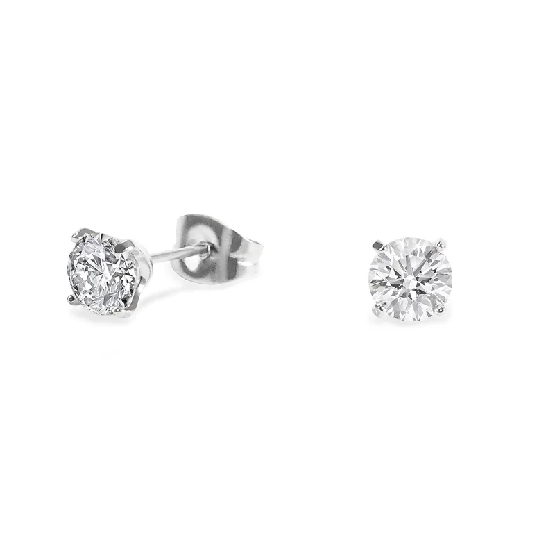 Thai tile earrings-Stainless 5mm round cz stud earrings