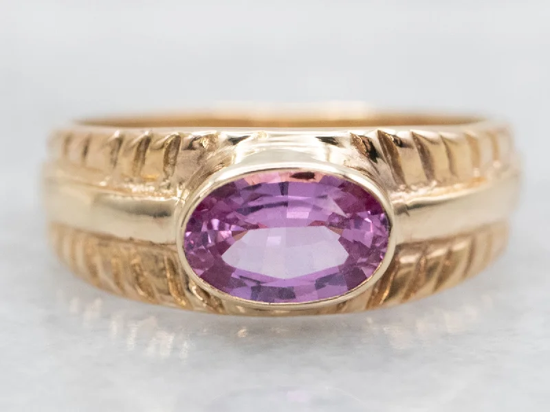 Shiny modern rings-Modern Gold Pink Sapphire Ring