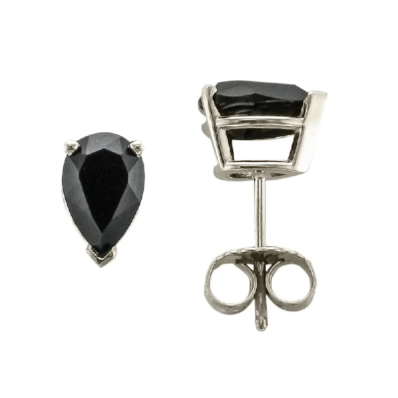 Solid hoop earrings-14KT WHITE GOLD PEAR SHAPE ONYX EARRINGS