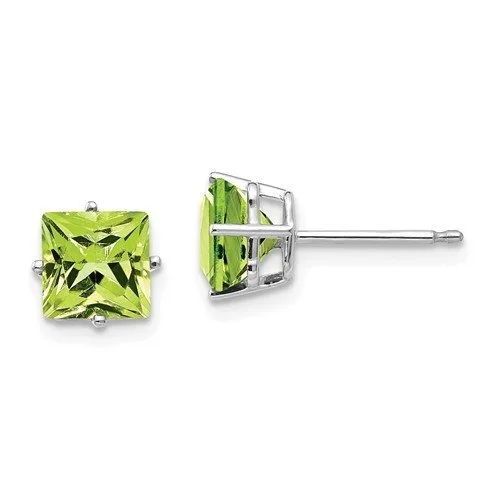 Sleek threader earrings-14KT WHITE GOLD 2.50 CTW SQUARE PERIDOT EARRINGS