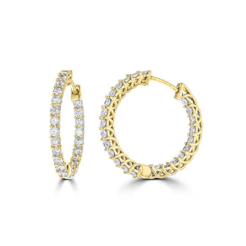 Fun pair earrings-14KT YELLOW GOLD 3/4 CTW DIAMOND TRELLIS INSIDE OUT HOOP EARRINGS