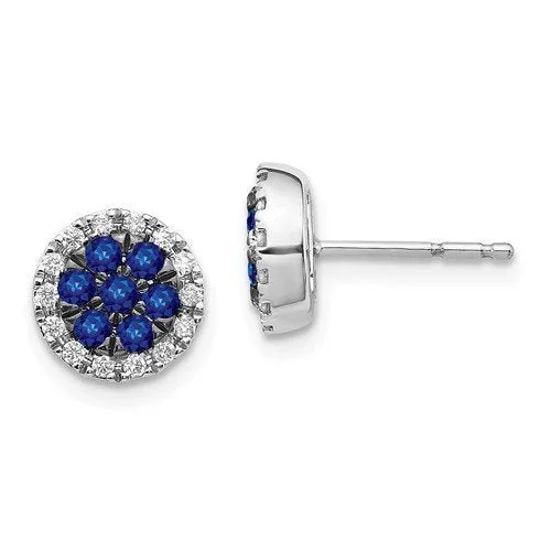 Clear star earrings-14KT WHITE GOLD .45 CTW SAPPHIRE & .14 CTW DIAMOND CLUSTER HALO EARRINGS