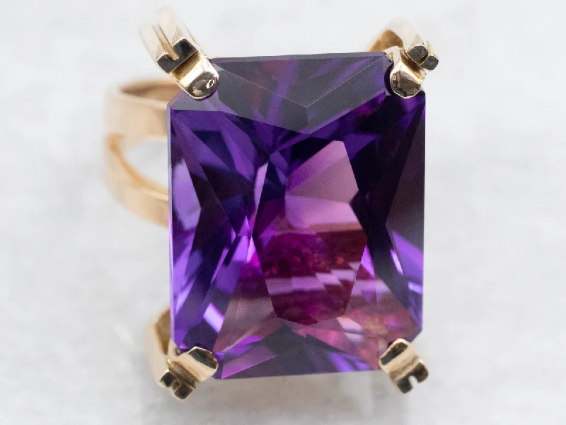 Fine rose rings-Emerald-Cut Amethyst Cocktail Ring