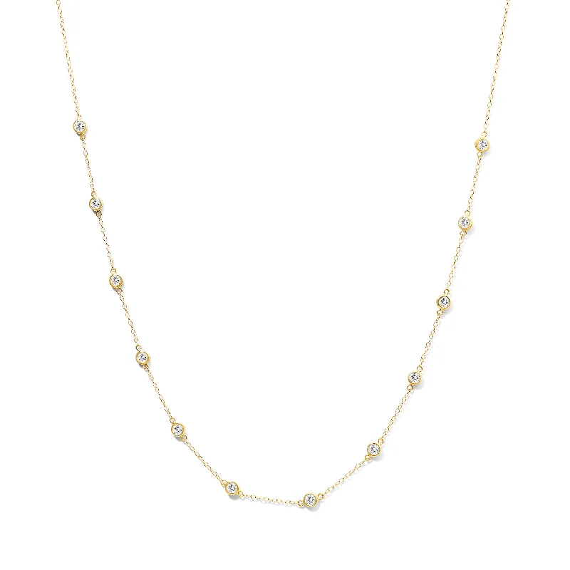 Stacked chain necklaces-Sterling Silver Bezel-Set Diamond Station Necklace