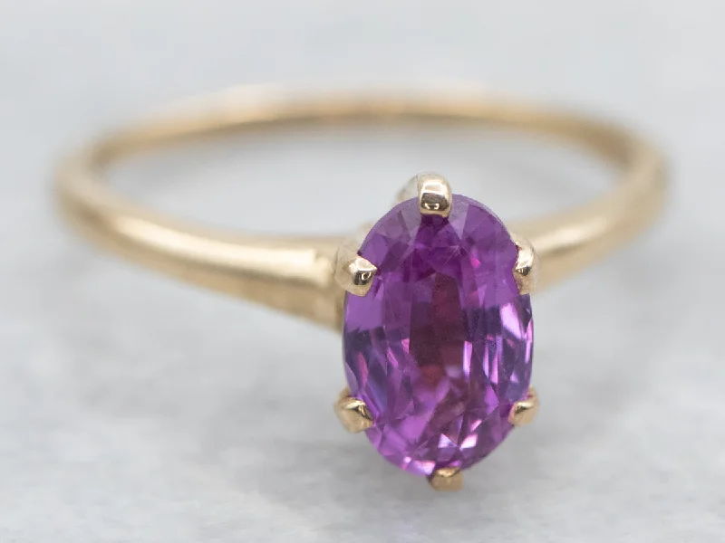 Sleek shank rings-Yellow Gold Oval Cut Pink Sapphire Solitaire Ring