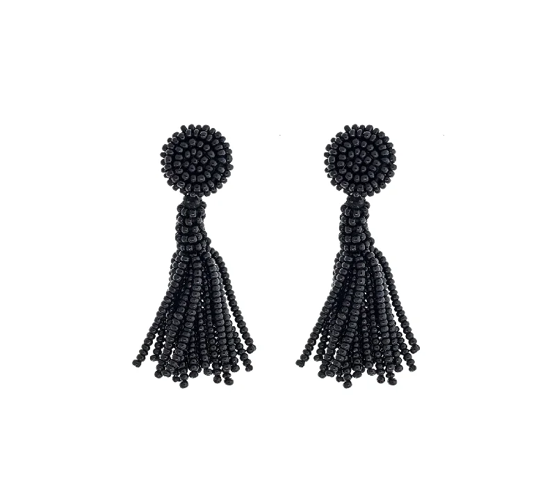 Thread tassel earrings-<br>The Petite Finley Earring <br> Black