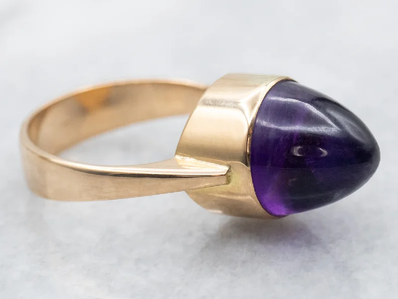 Stone pile rings-Amethyst High Dome Gold Statement Ring