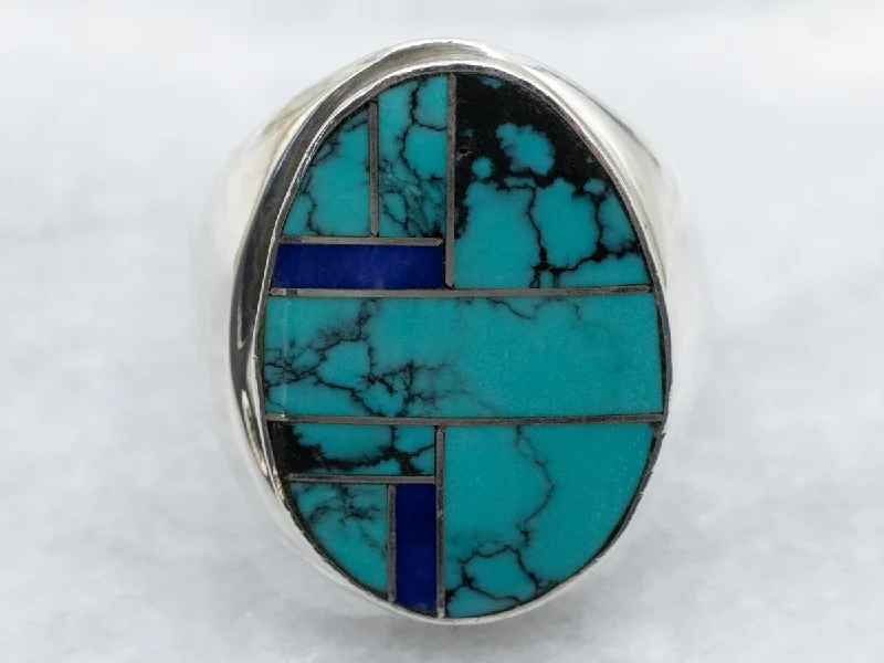 Clear crystal rings-Navajo Elsie Yazzie Turquoise and Lapis Intarsia Statement Ring