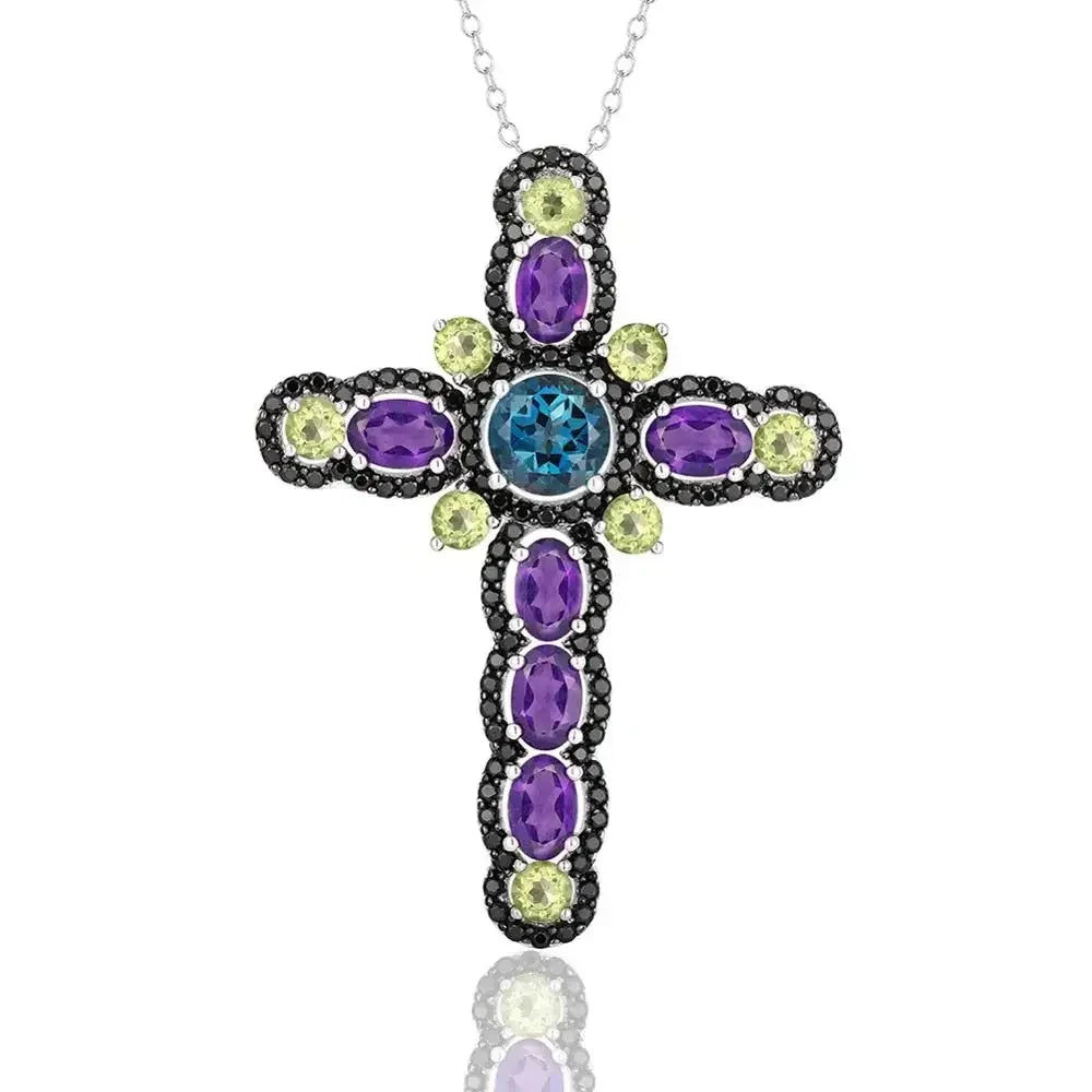 Bold cross necklaces-Mystical Multi-gems Cross Pendant Necklace