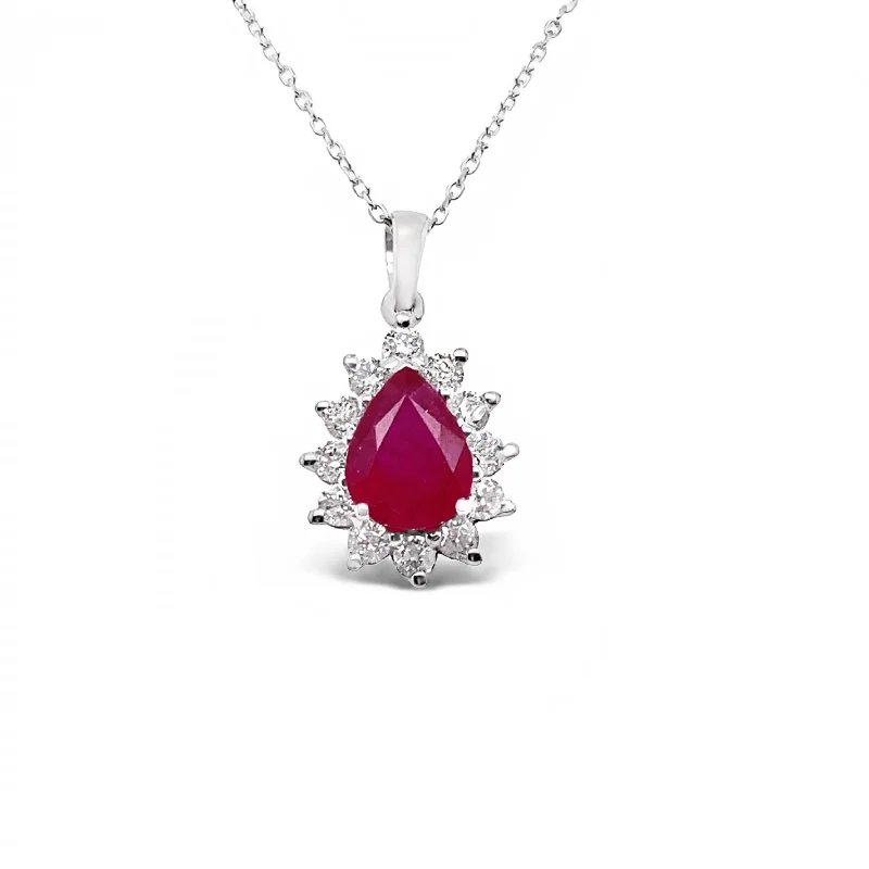 Stacked chain necklaces-9ct White Gold Ruby & Diamond Necklace