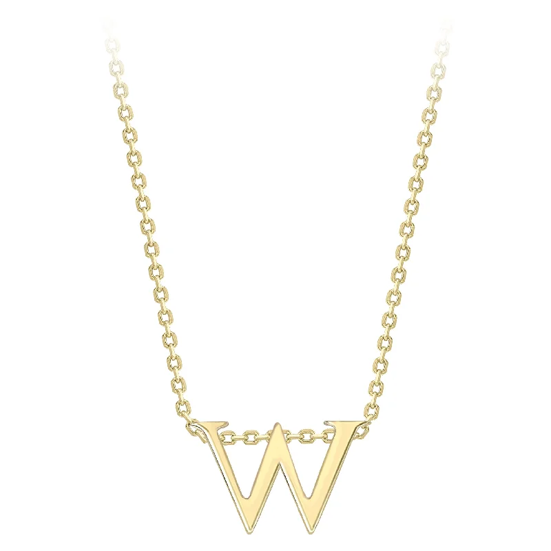 Sharp-line necklaces-9K Yellow Gold Plain 'W' Initial Pendant