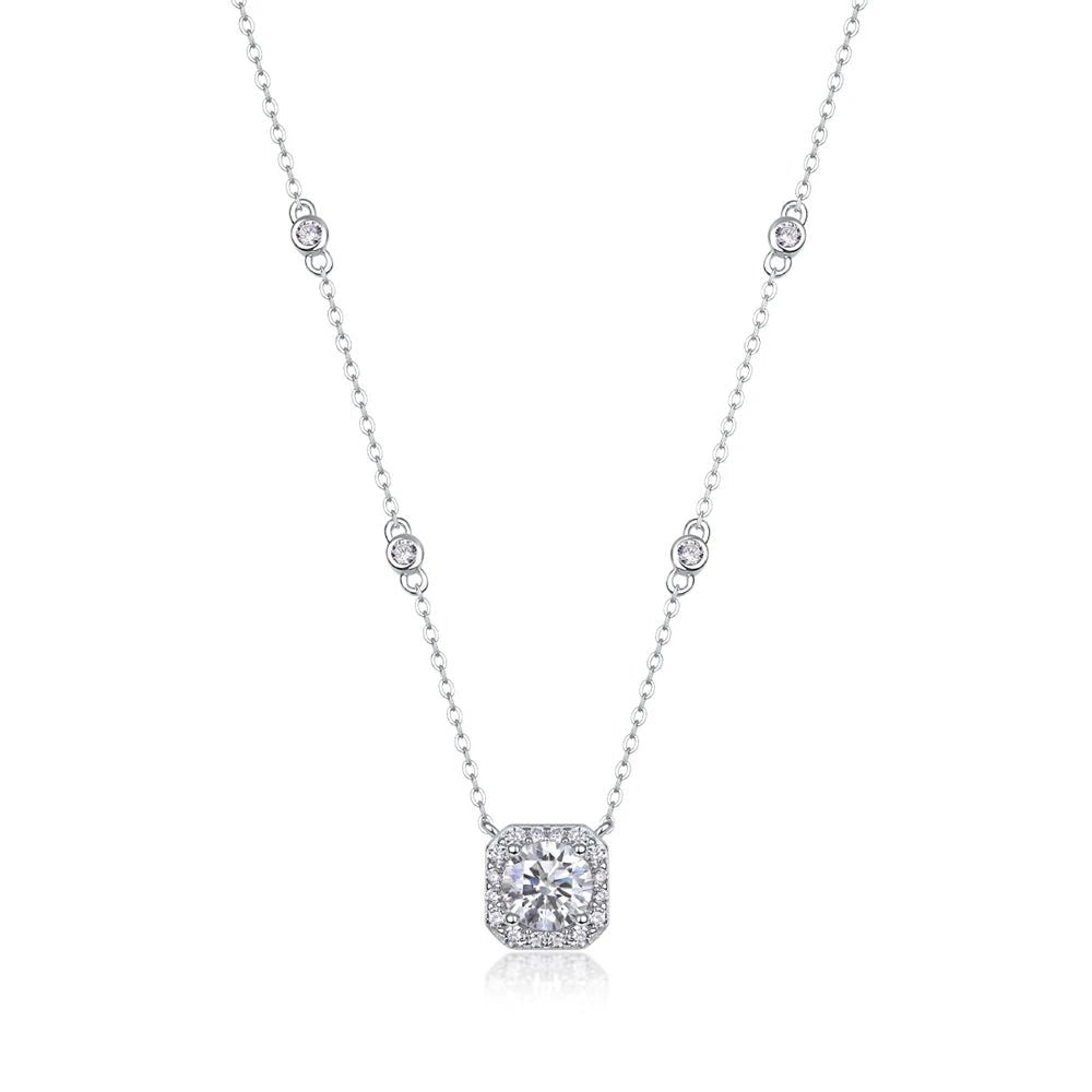 Solid gem necklaces-1.0 Ct Round Cut Diamond Halo Necklace