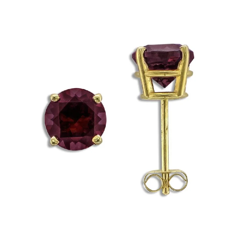 Gypsy weave earrings-14KT YELLOW GOLD 2.00 CTW ROUND RHODOLITE GARNET EARRINGS