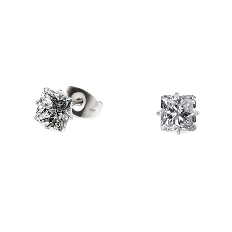 Slip knot earrings-Stainless 6mm square cz stud earrings