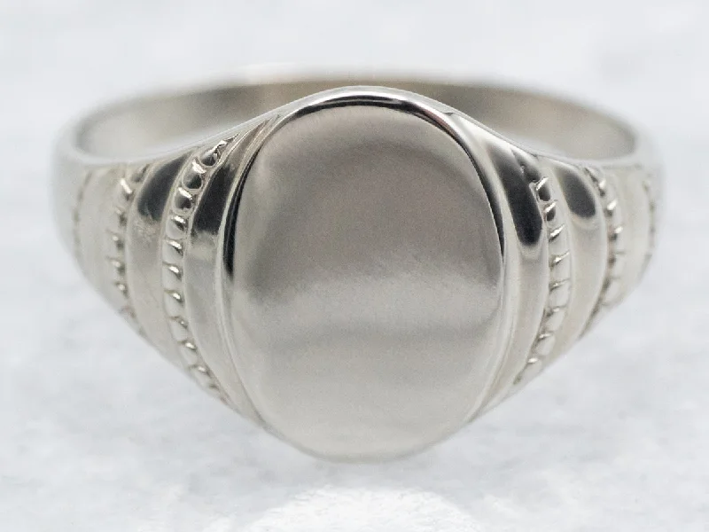 Vine carved rings-White Gold Oval Signet Ring