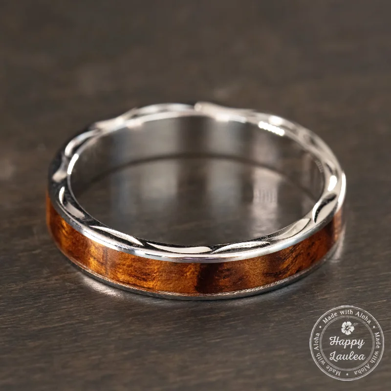 Sun theme rings-Sterling Silver Ring [4mm width] Hawaiian Koa Wood Inlay