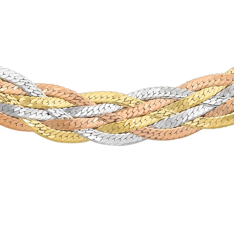 Fun bead necklaces-9K 3-Colour Gold 6-Plait Textured Herringbone Necklace