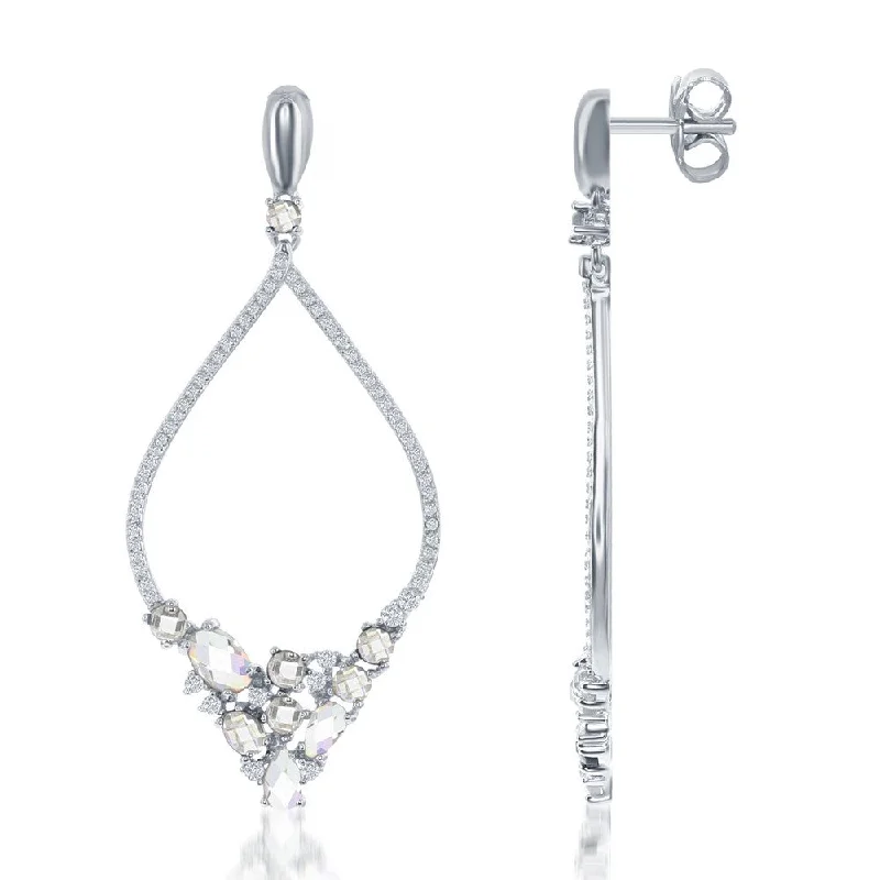 Pure shine earrings-Sterling Silver Large Open Marquise with Multi Shaped CZ Earrings