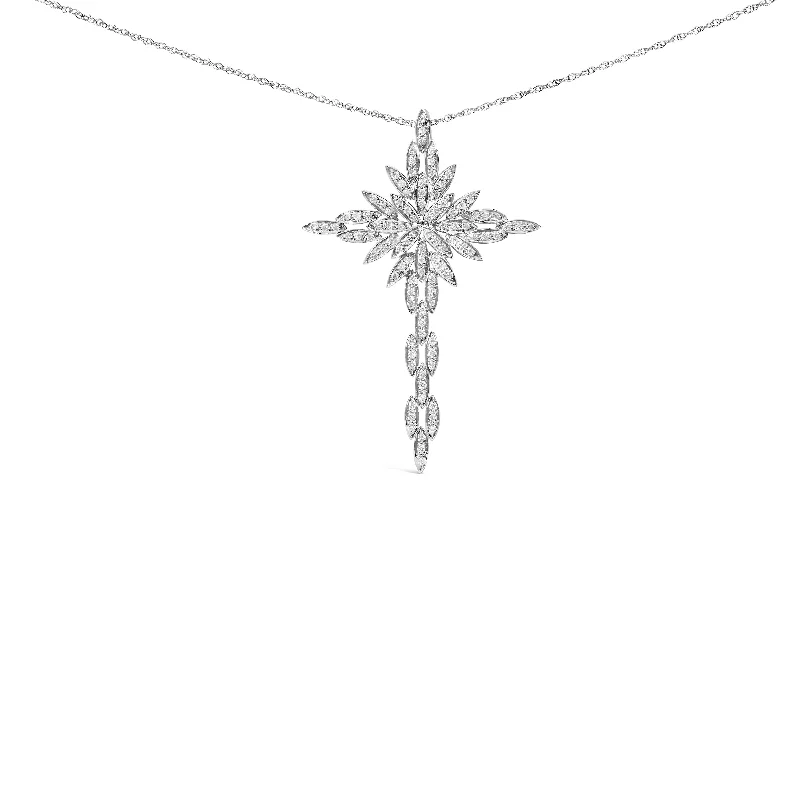 Ruby necklaces-14K White Gold 1.0 Cttw Cocktail Cluster Cross 18" Pendant Necklace