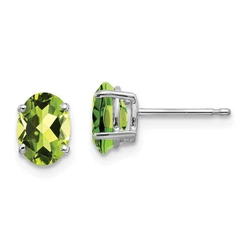 Silk cord earrings-14KT WHITE GOLD 1.60 CTW OVAL PERIDOT EARRINGS