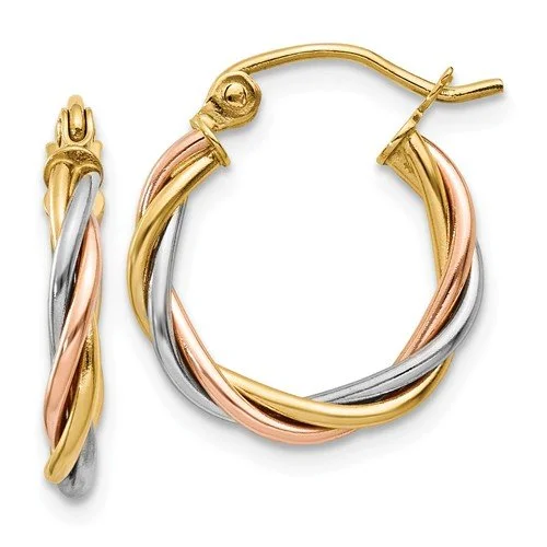 Pine wood earrings-14KT Tri-Color Twisted Hoop Earrings