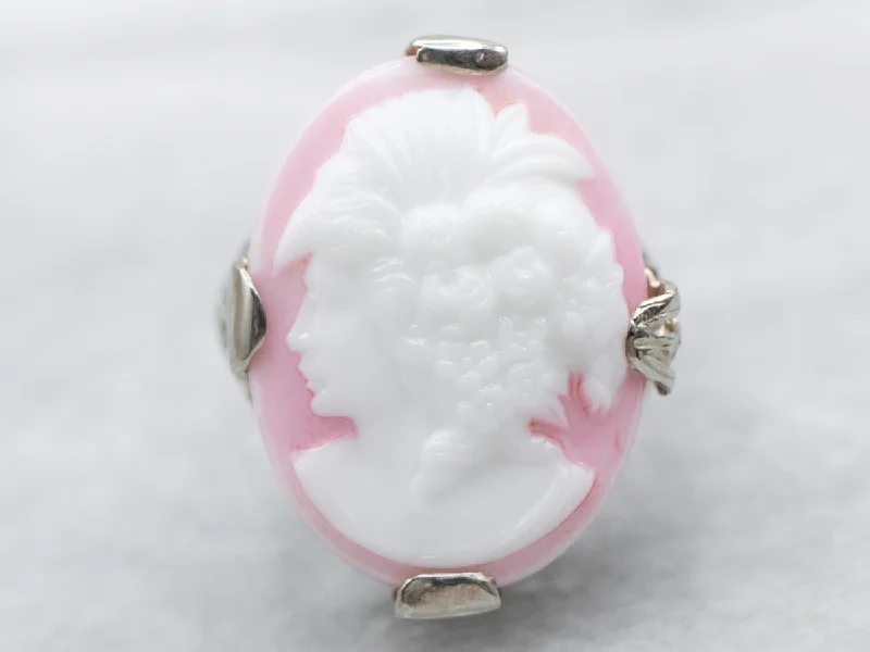 Sun birthstone rings-Art Deco Pink Glass Cameo Ring