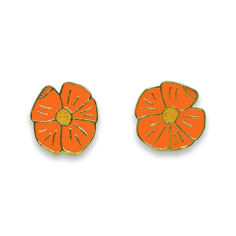 Flat disc earrings-Poppy Enamel Earrings