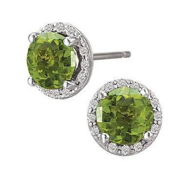 Braid bead earrings-14KT WHITE GOLD PERIDOT & DIAMOND HALO EARRINGS