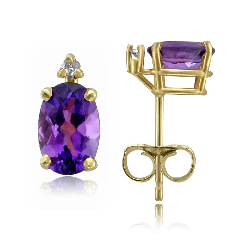 Wide hoop earrings-14KT GOLD 0.90 CTW AMETHYST & DIAMOND EARRINGS