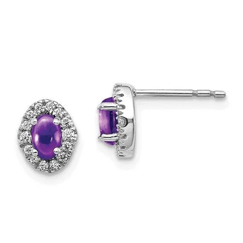 Braid bead earrings-14KT 0.70 CTW AMETHYST & 0.16 CTW DIAMOND HALO EARRINGS