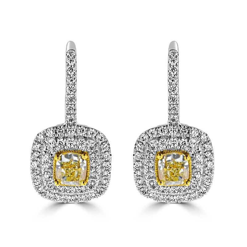 Shiny stud earrings-18KT GOLD 1.47 CTW YELLOW & 1.02 CTW DIAMOND EARRINGS