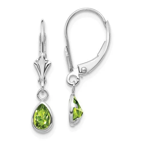 Gypsy weave earrings-14KT GOLD 0.90 CTW PEAR PERIDOT BEZEL LEVERBACK EARRINGS