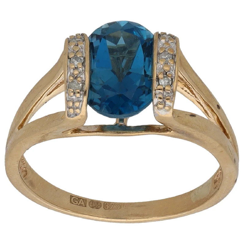 Square gem rings-9ct Gold 0.03ct Diamond & Topaz Dress/Cocktail Ring Size M