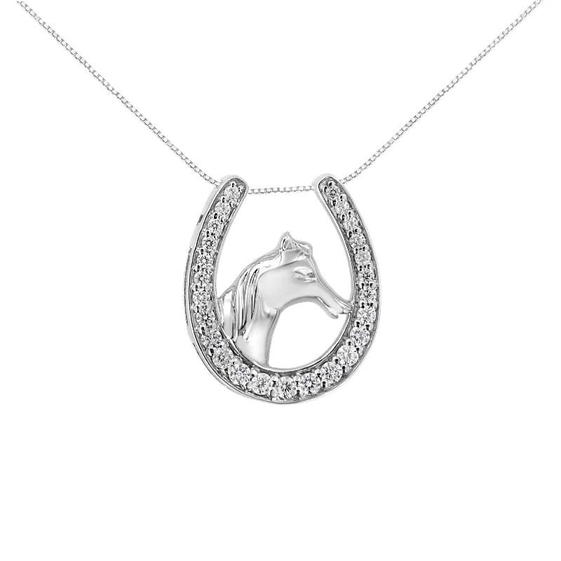 Sun sign necklaces-.925 Sterling Silver 1/4 cttw Diamond U Shape Pendant Necklace