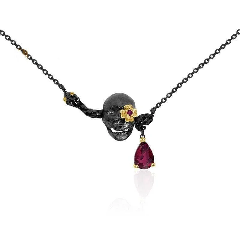 Grace charm necklaces-0.9 ct Natural Ruby Gemstone Death Skull Pendant Necklace