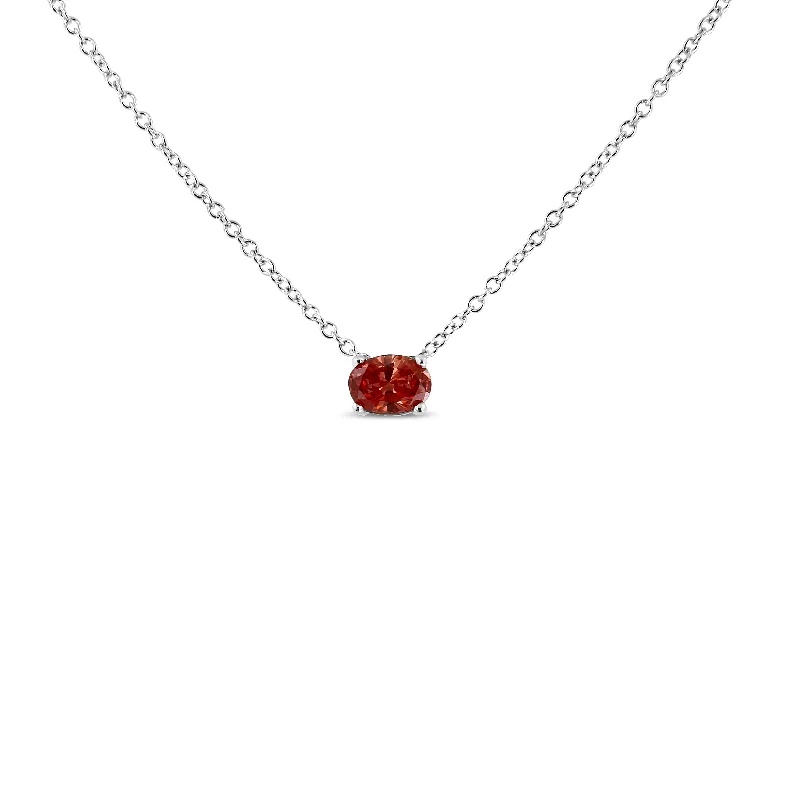 Aged style necklaces-14K White Gold 3/8 Cttw Lab Grown Pink Oval Solitaire Diamond East West 18" Pendant Necklace