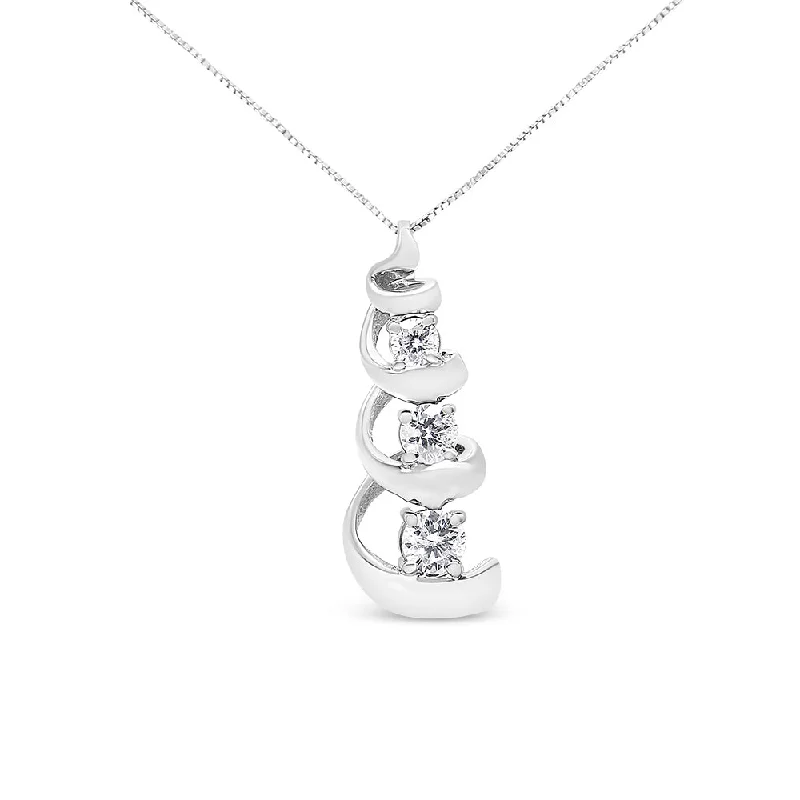 Sharp-line necklaces-.925 Sterling Silver 1/4 cttw Diamond Swirl Shape Pendant Necklace