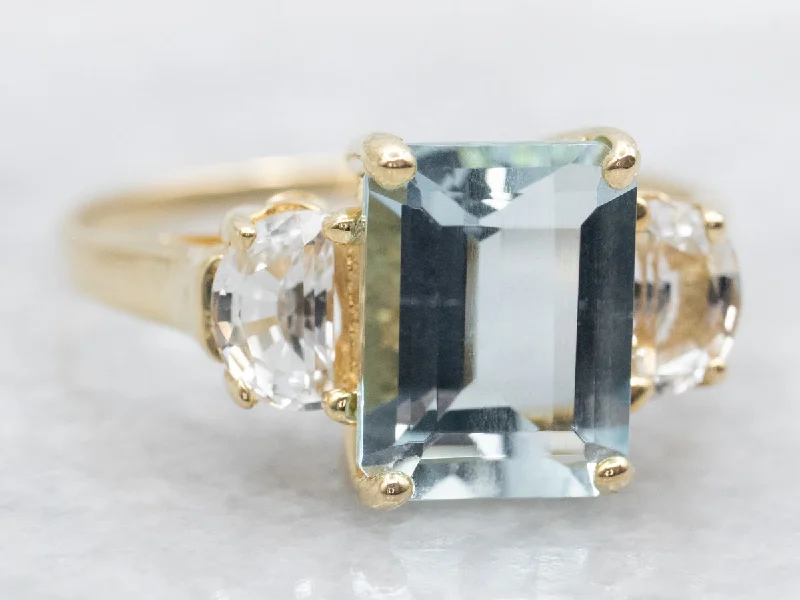 Flat letter rings-Aquamarine and White Sapphire Ring