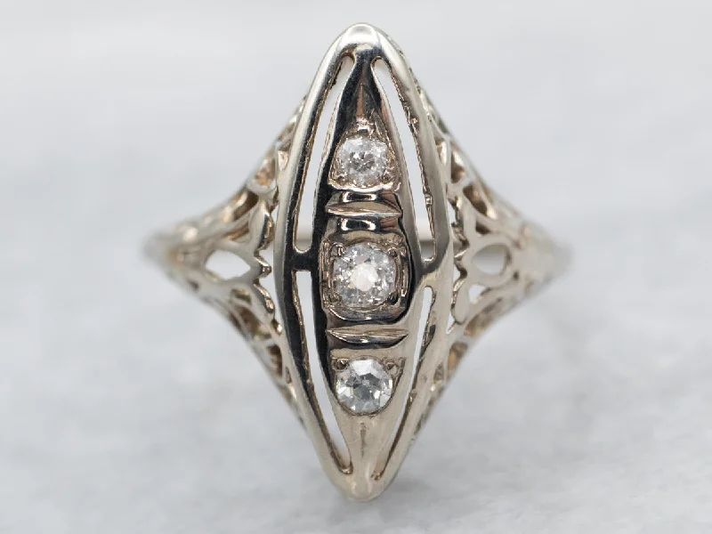 Clear star rings-White Gold Old Mine Cut Diamond Filigree Ring