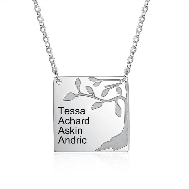 Earth woven necklaces-Square Tree Custom Name Necklace