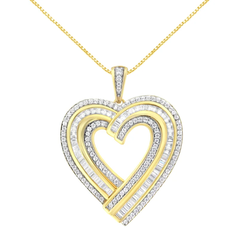 Sun sign necklaces-.925 Sterling Silver 1 3/8 Cttw Baguette Diamond Composite Heart 18" Inch Pendant Necklace