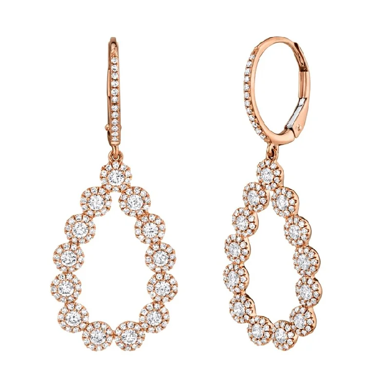 Flat disc earrings-14KT Gold 1.64 CTW Diamond Round Halo Pear Shape Drop Earrings