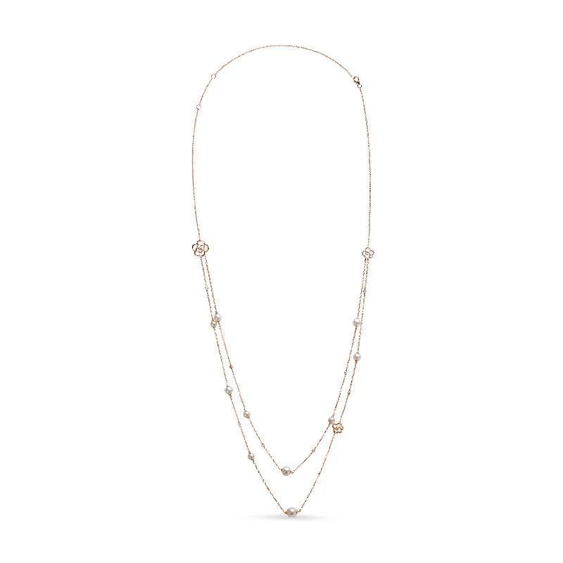 Multi-layer necklaces-18K Rose Gold 1/2 Cttw Diamond and Freshwater Pearl Double Strand Station Necklace